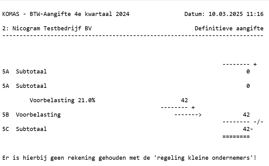 Overzicht uit de BTW aangifte